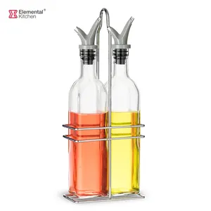 food oil and vinegar dispenser bottle cruet glass dispenser with rack