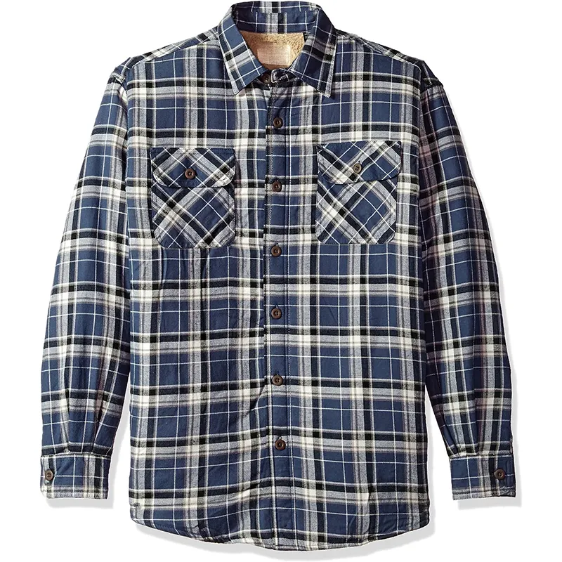 Wholesale Men Long Sleeves Warm Fleece Casual Shirt Cotton Casual Plaid Shirts