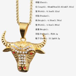 Hip Hop Animal Tauren relleno chapado en oro impermeable deslustre libre Pvd Acero inoxidable moda joyería colgante collares hombre - Product Image 5