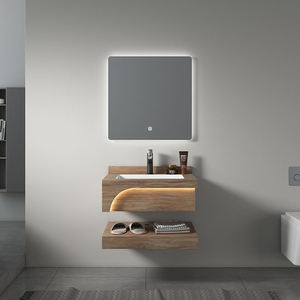 Meuble-lavabo de salle de bain mural de luxe moderne avec comptoir en pierre Miroir intelligent à DEL et lavabo en céramique - Product Image 2
