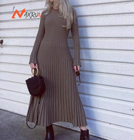 Robe pull élégante décontractée d'automne pour femmes enceintes grandes tailles, à manches longues, col rond, unie, coupe trapèze, en laine, ODM
