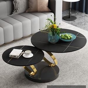 Tavolino da Caffè Rotondo di Lusso Moderno in <span class=keywords><strong>Marmo</strong></span> <span class=keywords><strong>Bianco</strong></span> Argento, Girevole ed Estensibile per Soggiorno - Product Image 5