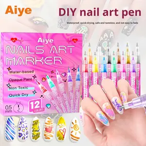Ensemble de stylos pour nail art en plastique coloré DIY avec plaque à ongles, dessin au trait, pointillage, peinture acrylique, stylo <span class=keywords><strong>liner</strong></span> et colle - Product Image 1