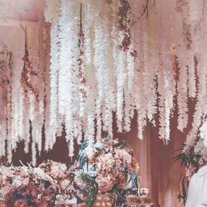 C2148 boda de techo decoración de imitación de seda Flor de vid blanco rosa Artificial Cattleya de Rattan colgando de la pared de flores