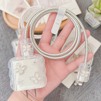 Personnaliser Transparent Cute 3D Flower Heart Wave USB Cable Protector Cover pour iPhone 18W/20W Chargeur