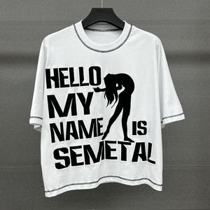 เสื้อยืดดีไซน์เนอร์พรีเมียมเนื้อผ้าหนา ปักลาย ทรงหลวม ไหล่ตก คอกลม ผ้าฝ้าย ทรงบ็อกซี่ ตัดสั้น สำหรับผู้ชาย - Product Image 1