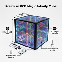 Cube miroir infini LED 3D de 30 cm |   Art déco |   Télécommande RGB à changement de couleur |   Salle sensorielle à lumière d'illusion en plastique acrylique