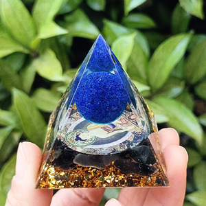 Crystal Pebble Pyramid Resin Epoxy Craft Desktop Ornament Aquarium Decoration Blue Gold Sphere Obsidian <b>Gift</b> - Product Image 2