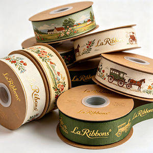 Elegant European Pastoral Landscape Grosgrain Ribbon Gold Floral Print Decor Ribbon for Wedding Bouquet Gift <b>Box</b> Bow Craft - Product Image 6