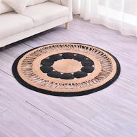 Tapis en jute naturel tissé à la main, motif annulaire ajouré, noir et beige, tapis de sol décoratif bohème pour entrée et couloir