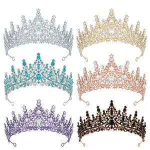 QS Venta al por mayor Mujeres Crystal Ladies Party Wedding Pageant Rhinestone Tiara Luxury Silver Princess Crown