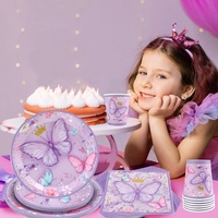 Ychon nouveauté violet papillon joyeux anniversaire fête à thème ensemble de vaisselle jetable joyeux anniversaire fête décoration fournitures
