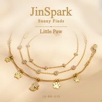 Gelang Pesona JinSpark Baja Tahan Karat 316L Berlapis Emas 18K Rantai Tautan yang Dapat Disesuaikan Zirkon Bening 5A Perhiasan Cakar Bunga Hadiah