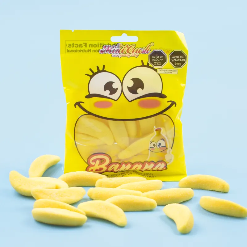 Caramelos de goma OEM Dulces y dulces Dulces de confitería Caramelo de goma de plátano recubierto de azúcar