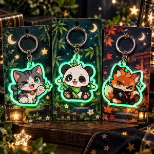Lindo llavero de acrílico con LED de dibujos animados, brilla en la oscuridad, panda, gato, zorro, forma irregular, recuerdo, ligero, impresión UV, OEM, ODM - Product Image 2