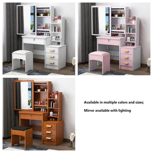 Meuble de chambre à coucher moderne personnalisé avec 4 tiroirs en bois blanc, miroir éclairé sur pied pour hôtel, appartement, salon - Product Image 2