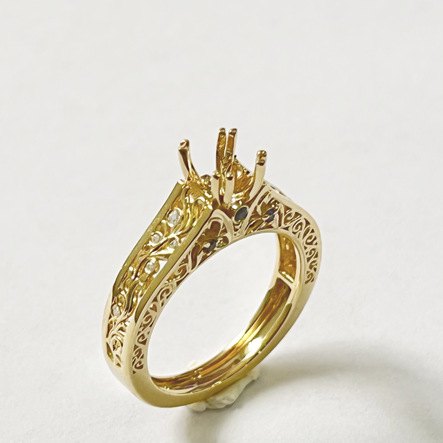 MaiYi Vintage Filigree Flowing Scrolls Engagement Ring Setting 14K Yellow Gold Oval Semi Mount Rings