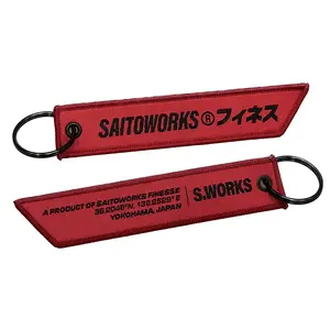 Wholesale Custom Logo Shape Cheap Japan Jet Tag Fabric Woven Embroidery Key Tag Jet tag Keychain