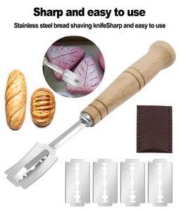 Bread Arc Curved Knife Bakers Blade Slash ing Tool Holzgriff mit 5-teiligen Ersatz klingen Teig herstellung Cutter Accessor QE