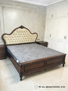 <span class=keywords><strong>Lit</strong></span> double <span class=keywords><strong>de</strong></span> style américain en bois massif, luxe léger, avec revêtement en cuir pleine fleur vintage, pour chambre <span class=keywords><strong>de</strong></span> villa - Product Image 5