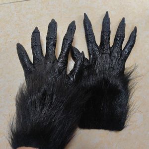 Black <b>Claw</b> <b>Gloves</b> One Size Plush Werewolf Costume Props Halloween Party Wear - Product Image 3