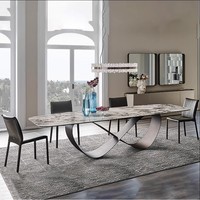 Élégant et luxueux ensemble table à manger moderne 6 places en pierre de roche pour cuisine et table à manger style hôtel restaurant