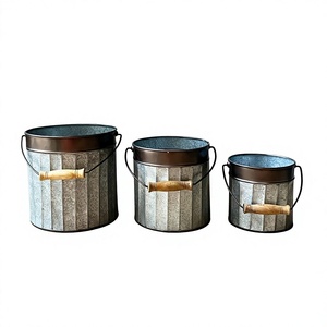 Pot de fleur et jardinières d'arrivée fraîche dernière conception moderne jardinière ronde galvanisée de Style de luxe ensemble de 3 pour balcon décoratif - Product Image 1
