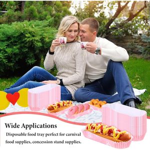 Bandejas de Papel Kraft Desechables Compostables Rosas Antigrasa con Forma de Barco Largo para Hot Dogs, Salchichas y Sándwiches - Product Image 6
