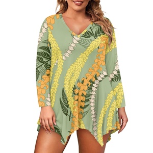 Hot bán tùy chỉnh Aloha Hawaii pasifika thời trang maile Lei in của phụ nữ cộng <span class=keywords><strong>v</strong></span>ới kích thước bất thường <span class=keywords><strong>V</strong></span> cổ <span class=keywords><strong>Top</strong></span> Dress in theo yêu cầu - Product Image 3