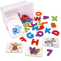 Jeu de cartes de reconnaissance des lettres et des chiffres 3D en bois, double face, puzzle, jouet éducatif précoce pour développer le cerveau, pour les enfants de 0 à 24 mois