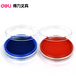 Tampon encreur Deli 9863 rond rouge bleu transparent pour bureau, tampon encreur en plastique - Product Image 1