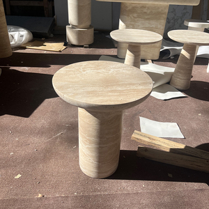 SW STONE Natural Beige <strong>Travertine</strong> Round Side Table From One <strong>Block</strong> Modern <strong>Light</strong> Luxury Dining Room Furniture for High-end Villa - Product Image 1