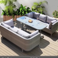 Ensemble de canapé de jardin modulaire moderne en rotin plastique durable et imperméable, 3 pièces