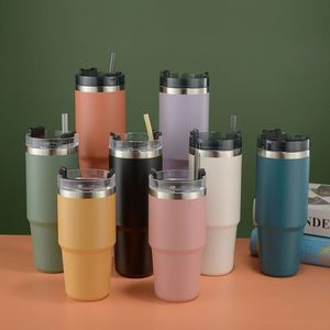 30oz Vehicle <b>Cup</b> Holder Fit Stainless Steel Vacuum Insulated Tumbler Car <b>Coffee</b> <b>Cup</b> <b>Straw</b> Handle Anti Slip Bottom - Product Image 3