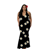 Nouvelle Robe Puletasi à Motif Plumeria, Col Halter, Décolleté Profond en V, Style Insulaire du Pacifique, Design Personnalisé, Robe Maxi Sirène, Imprimé Polynésien