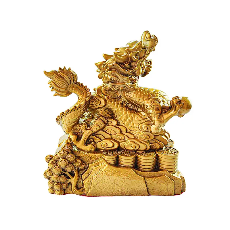 Fábrica personalizar productos fengshui diseño de metal artesanía diferentes tamaños dragón dorado adornos de latón