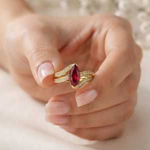 Handmade Marquise Cut Ruby Engagement <b>Ring</b> 18K Gold Filled or 925 Sterling Silver Eternity Vermeil Silver <b>Boho</b> Statement <b>Ring</b> - Product Image 3