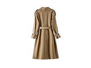 <span class=keywords><strong>Trench</strong></span> Coat Slim in PU Antivento Color Kaki per <span class=keywords><strong>Donna</strong></span>, Lunghezza Media, Stile Coreano e Britannico, Doppiopetto, Autunnale - Product Image 2