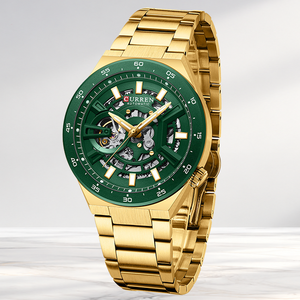 Reloj Mecánico Automático CURREN 8486 para Hombre, Correa de Acero Inoxidable, Manecillas Luminosas, Diseño Esqueleto, Deportivo y Ejecutivo - Product Image 1