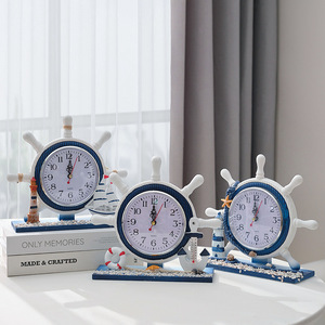 Nautical Helmsman <b>Table</b> <b>Clock</b> With Lighthouse And Sailboat Decor Battery Operated Quartz Movement For Bedroom Or Living Room - Product Image 2