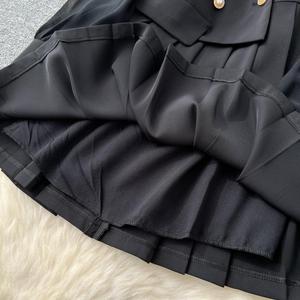 Abiti da Donna Premium Doppiopetto a Vita Alta con Maniche Lunghe e Colletto a Risvolto, Neri e Plissettati - Product Image 6