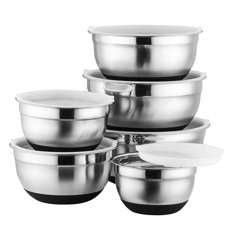 Set Mangkuk Pemotong Salad Stainless Steel, Mangkuk Grosir Penyimpan Telur Fesh