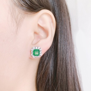 Fashion Jewelry Eco-friendly Copper Silver Plated Square Bezel Green Zircon Geometric Halo <b>Stud</b> Earrings for Women - Product Image 6