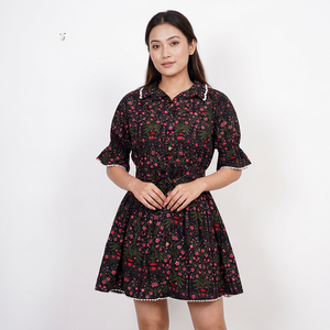 Beautiful Handmade Indian Cotton V-neck Short Sleeve Boho <b>Dress</b> Floral Print Modern Eco-Friendly Breathable Button <b>Dress</b> - Product Image 1