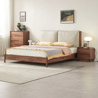 Lit double moderne en bois de noyer noir, style nordique japonais Wabi Sabi, avec rembourrage doux, pour chambre principale, directement de l'usine