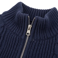 Pull décontracté à manches courtes en maille marine avec logo brodé blanc, col demi-zip, personnalisable, tricoté pour femme et unisexe
