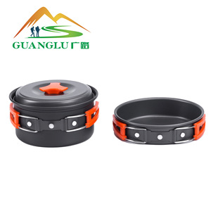 Guanglu Portable Camping Cookware Set 1-2L <b>Nonstick</b> Outdoor Cooking <b>Pot</b> With Lid Orange Color - Product Image 1