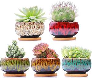 Macetas Pequeñas de Cerámica Esmaltada para Suculentas, Decoración Minimalista Única para Jardín Interior/Exterior con Orificio de Drenaje para Cactus y Flores - Product Image 2