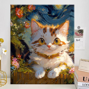 Pintura de gato <span class=keywords><strong>Van</strong></span> <span class=keywords><strong>Gogh</strong></span> <span class=keywords><strong>por</strong></span> números DIY pintura al óleo Digital pintada a mano acrílico relleno gato curación Animal de color - Product Image 3
