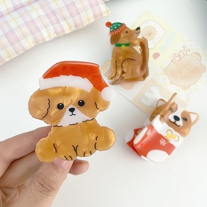 Creative Elk et Chiot Acrylique Cheveux Griffes Mignon Dessin Animé Noël Épingle À Cheveux Doux Nouvel An Idée Cadeau - Product Image 3